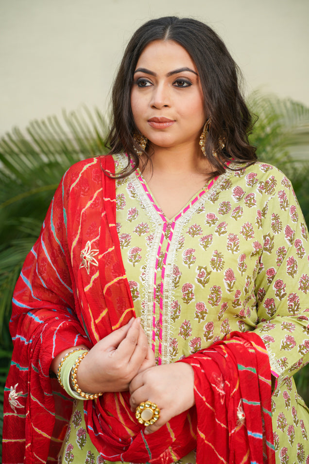 red leheriya dupatta ( Only Dupatta)-4